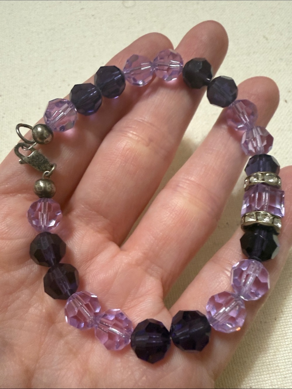 Sterling Silver 925 Purple Faceted Bead Bracelet 7.75’ inch